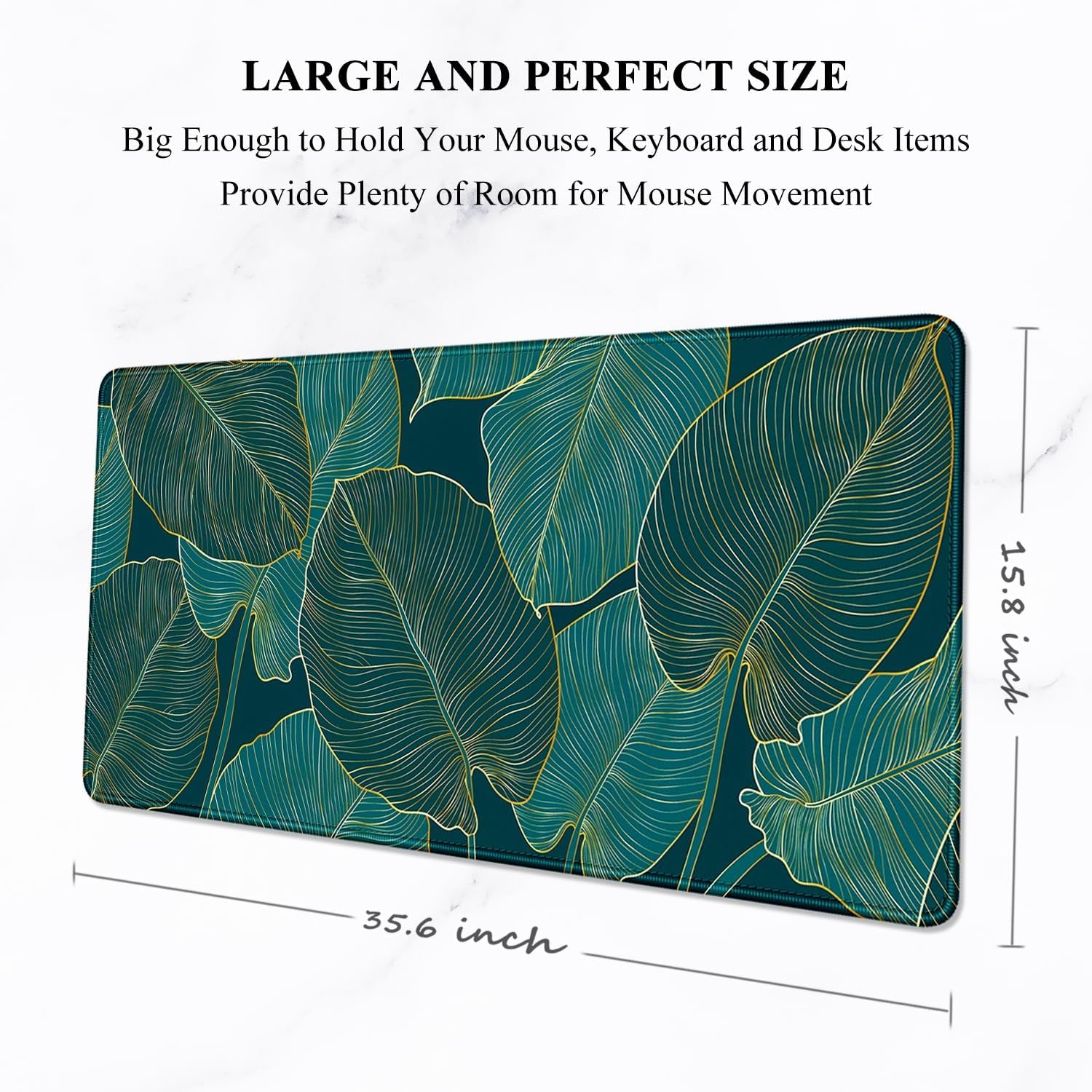 Extended Mouse Pad, XXL Gaming Mouse Pads, Large Big Mousepad Laptop Computer Keyboard Mat Desk Pad with Non-Slip Base Stitched Edge for Gaming Office, 35.5 X 15.7 Inch, Tropical Leaves