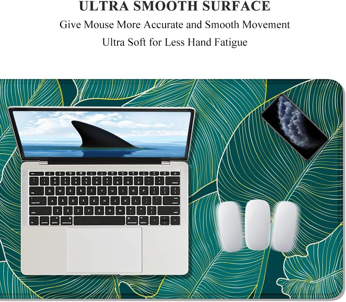 Extended Mouse Pad, XXL Gaming Mouse Pads, Large Big Mousepad Laptop Computer Keyboard Mat Desk Pad with Non-Slip Base Stitched Edge for Gaming Office, 35.5 X 15.7 Inch, Tropical Leaves